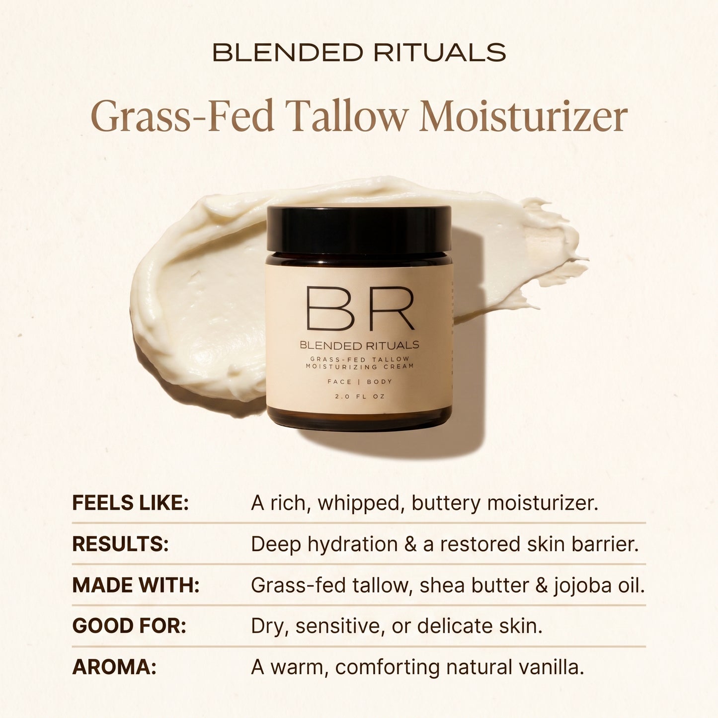 Grass-Fed Beef Tallow Moisturizer - Vanilla